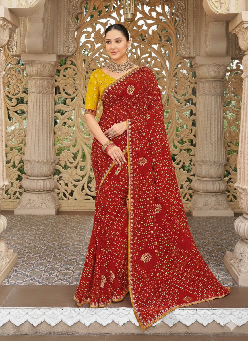Contemporary Red Georgette Saree