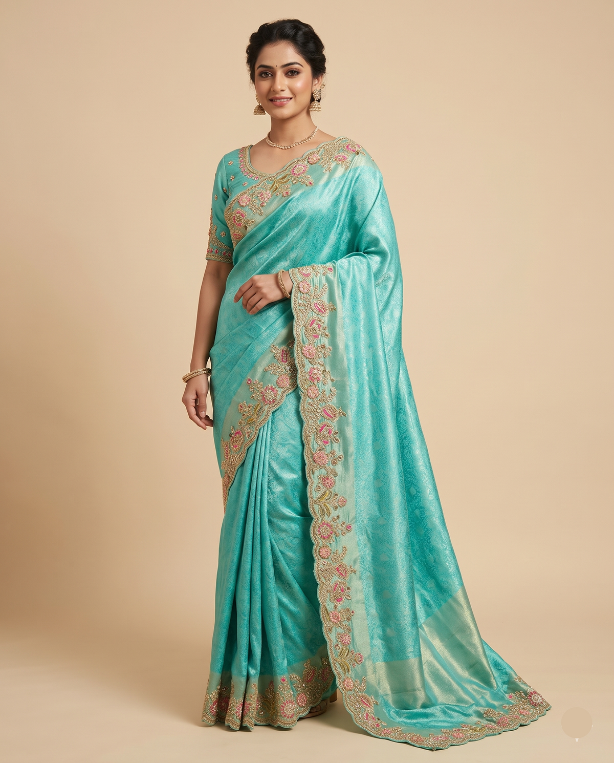 Aqua Turquoise Handloom Silk Saree Main image