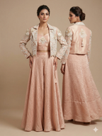 Blush Radiance Embroidered Jacket & Palazzo Set