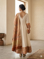 Shop Ivory Anarkali Set with Banarasi Brocade Borders Suit Online for women