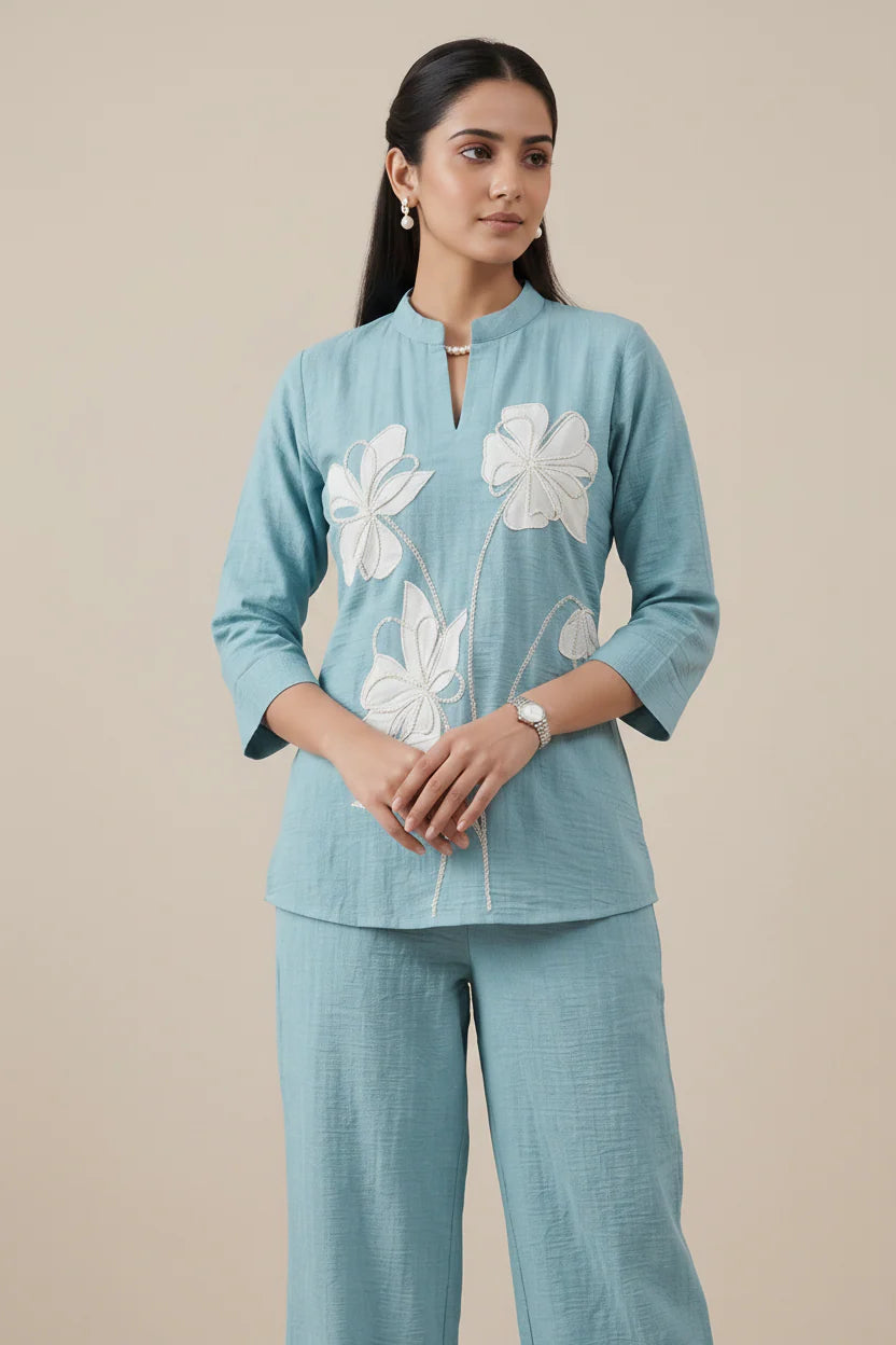 Applique Floral Linen Co-ord Set Secondary image