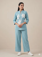 Applique Floral Linen Co-ord Set