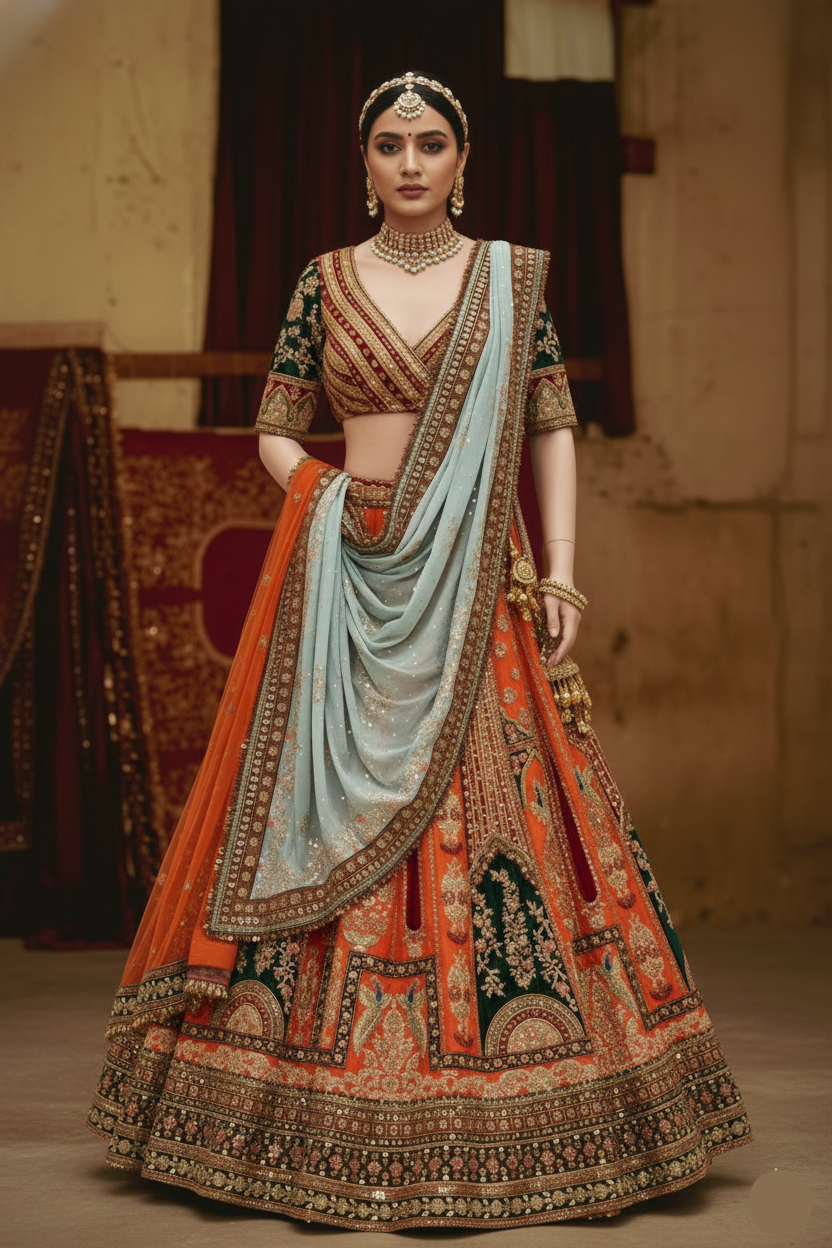 Heirloom Crimson Lehenga (RAMBAGH KALI B-55)