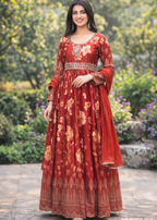 Elegance Redefined: Floral Printed Chinon Gown