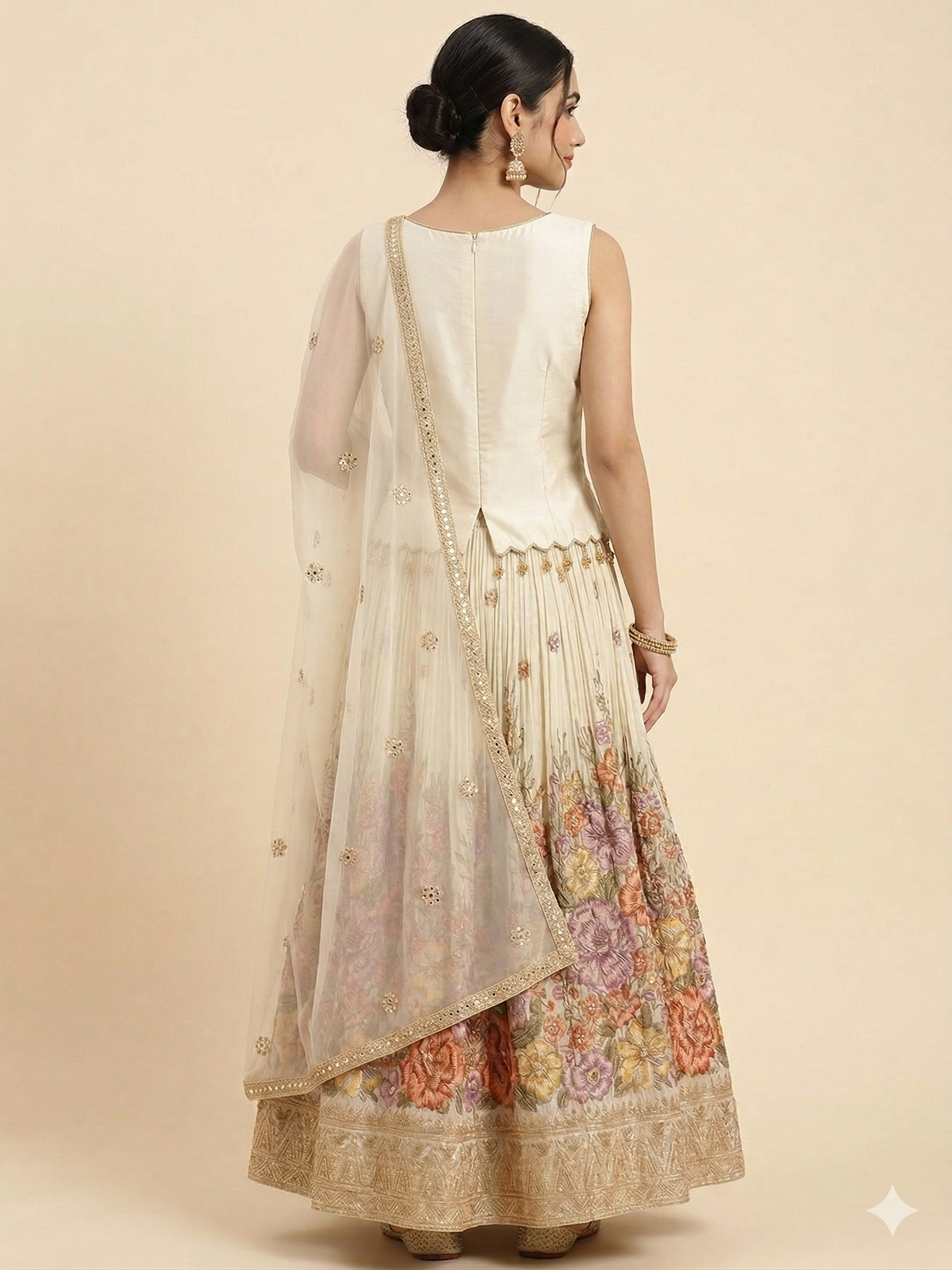 Floral Threadwork Peplum Lehenga