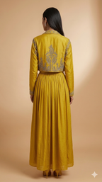 Mustard Silk Indo-Western Skirt Set