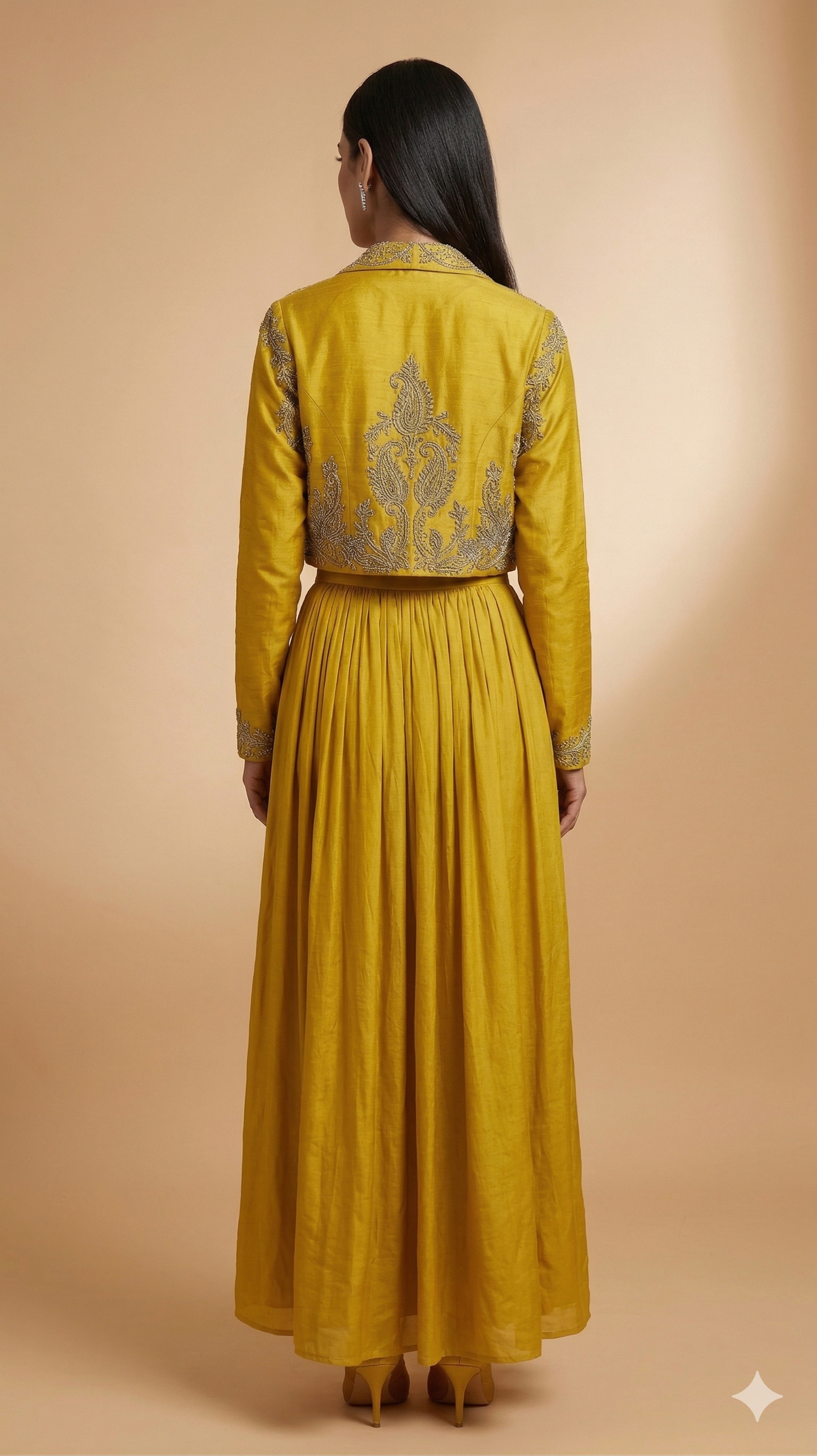 Mustard Silk Indo-Western Skirt Set