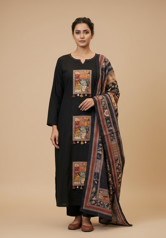 Kalamkari Patchwork Cotton Kurta Set