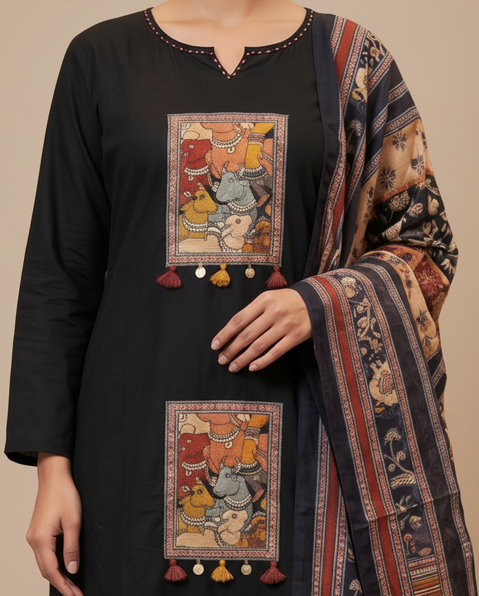Kalamkari Patchwork Cotton Kurta Set