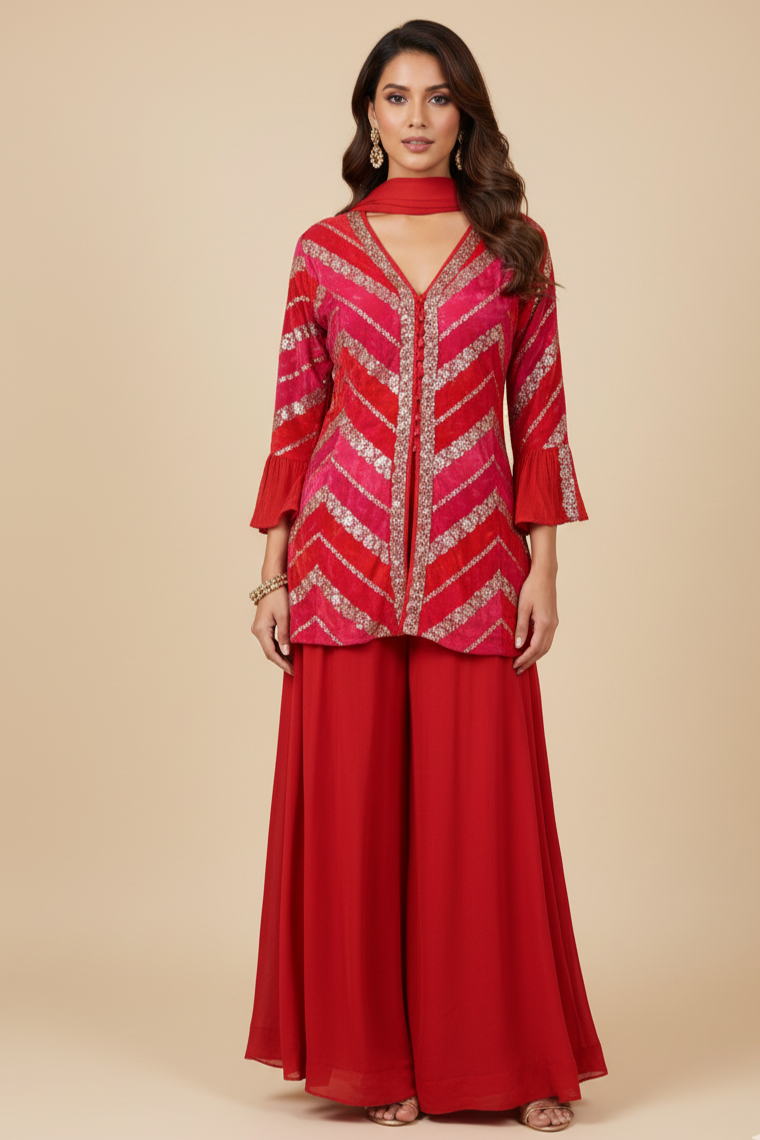Vivid Velvet and Silk Kurta Palazzo Set (3870 M-97) Main image