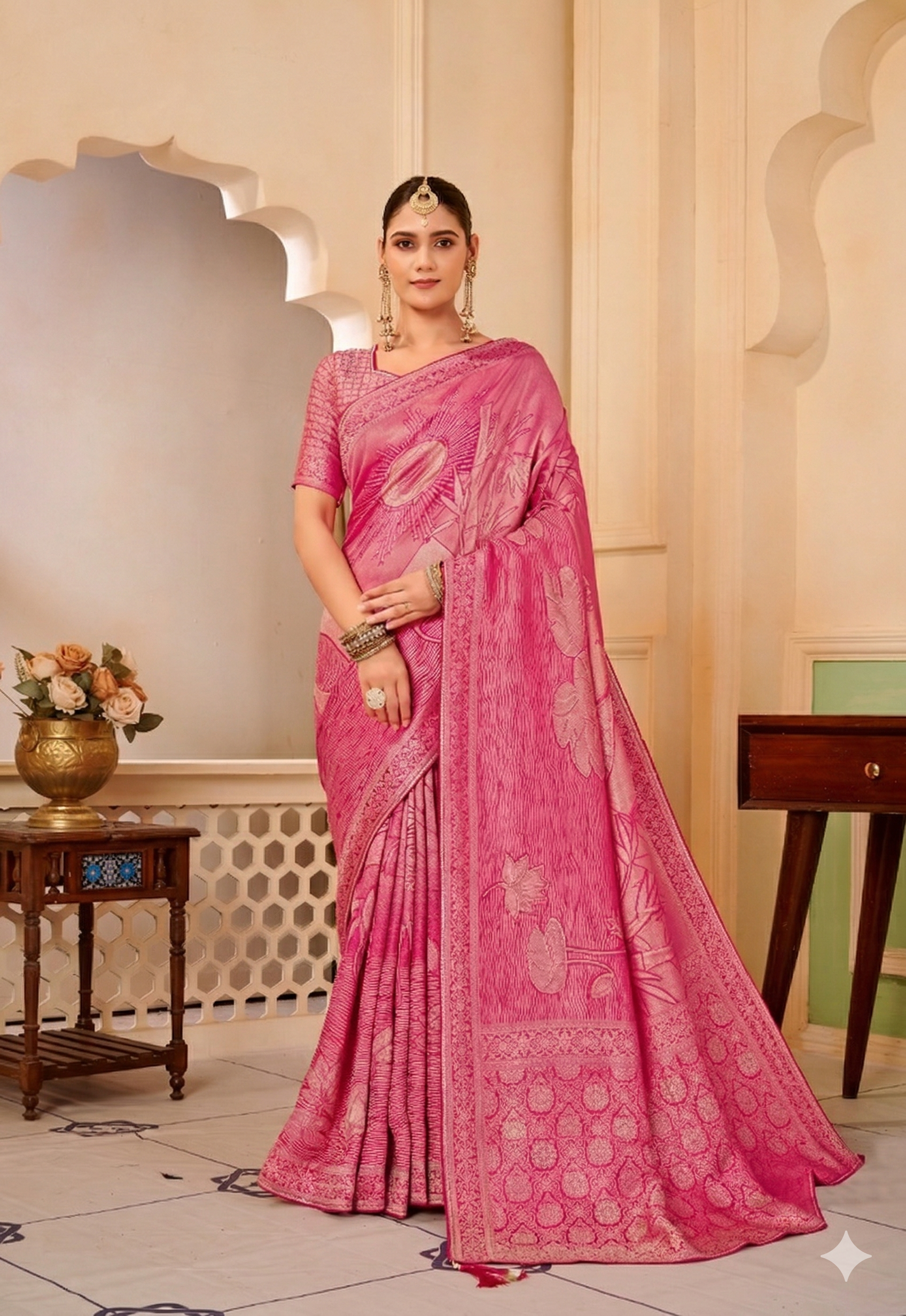 Fuchsia Banarasi Silk Saree Main image