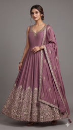 Regal Mauve Hand-Embroidered Kurta Set