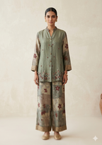 Sage Earth botanical Printed Tussar Silk Co-ord Kurti Set