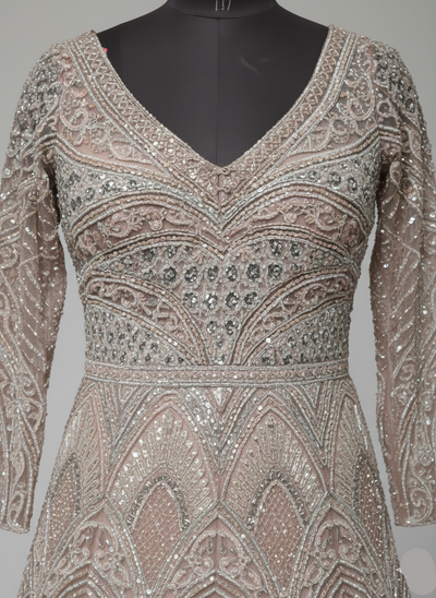 Champagne and Silver Gown with Art Deco Embellishment (DC-252624 D-56)