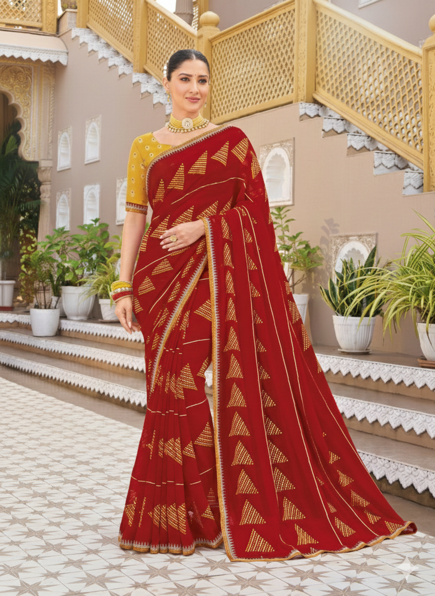 Elegant Maroon Georgette Saree