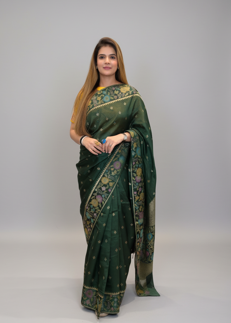 Paithani-Style Bottle Green Silk Saree Main image