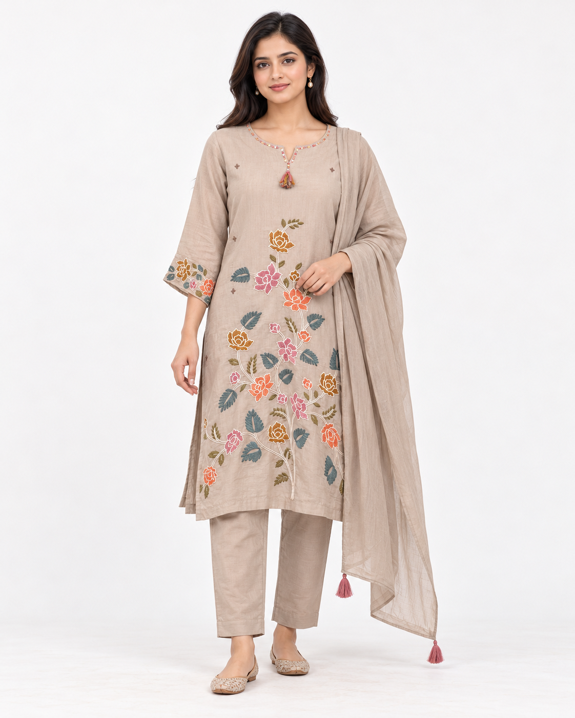 Grey Floral Kurta Set