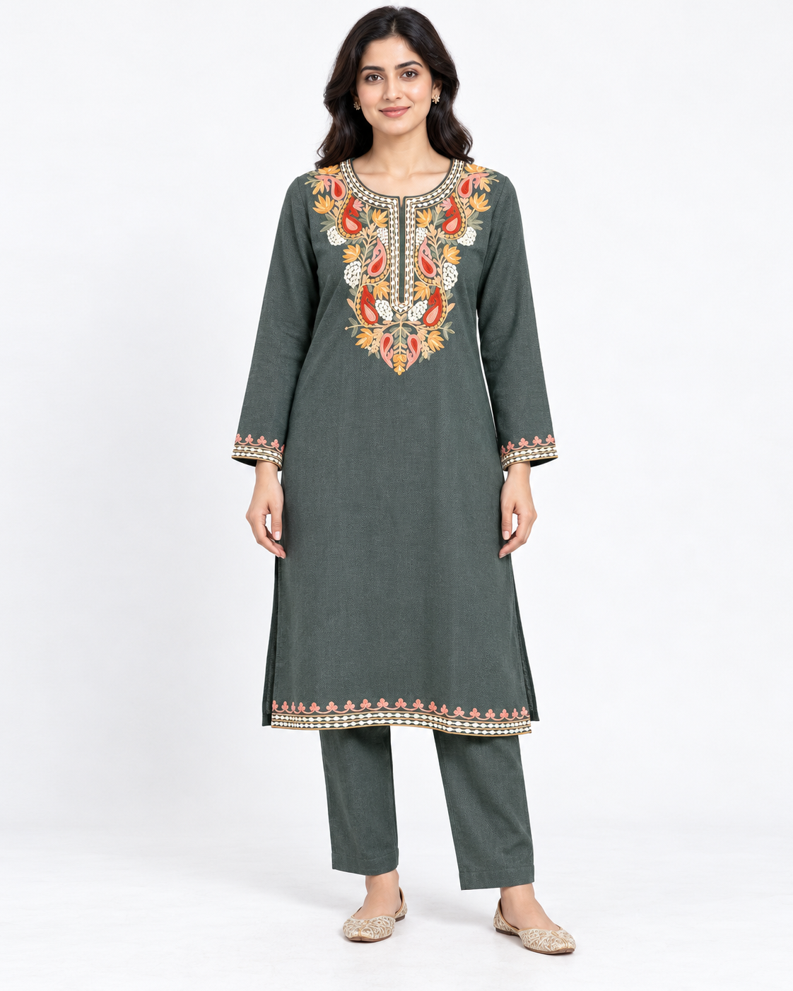 Grey Embroidered Kurta Set