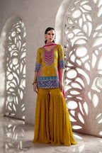Vibrant Mustard Multicolored & Sharara Suit with Heavy Embroidery (HARPREET M-24)