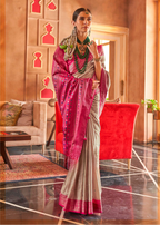 Beige Silk Saree  with Contrast Border