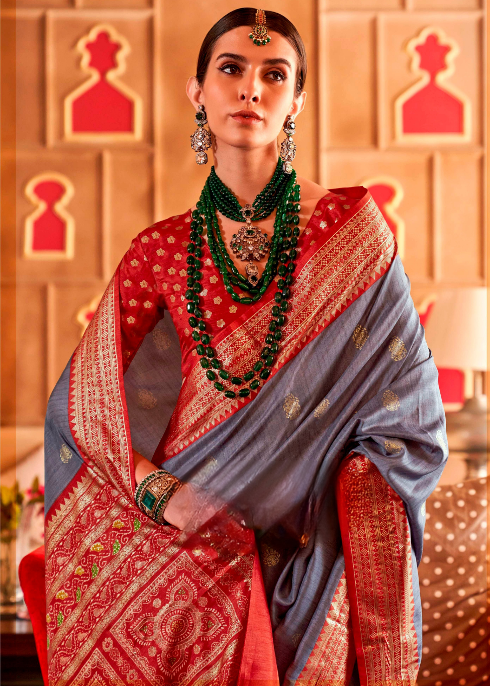 Sophisticated Grey Silk Saree Secondary image