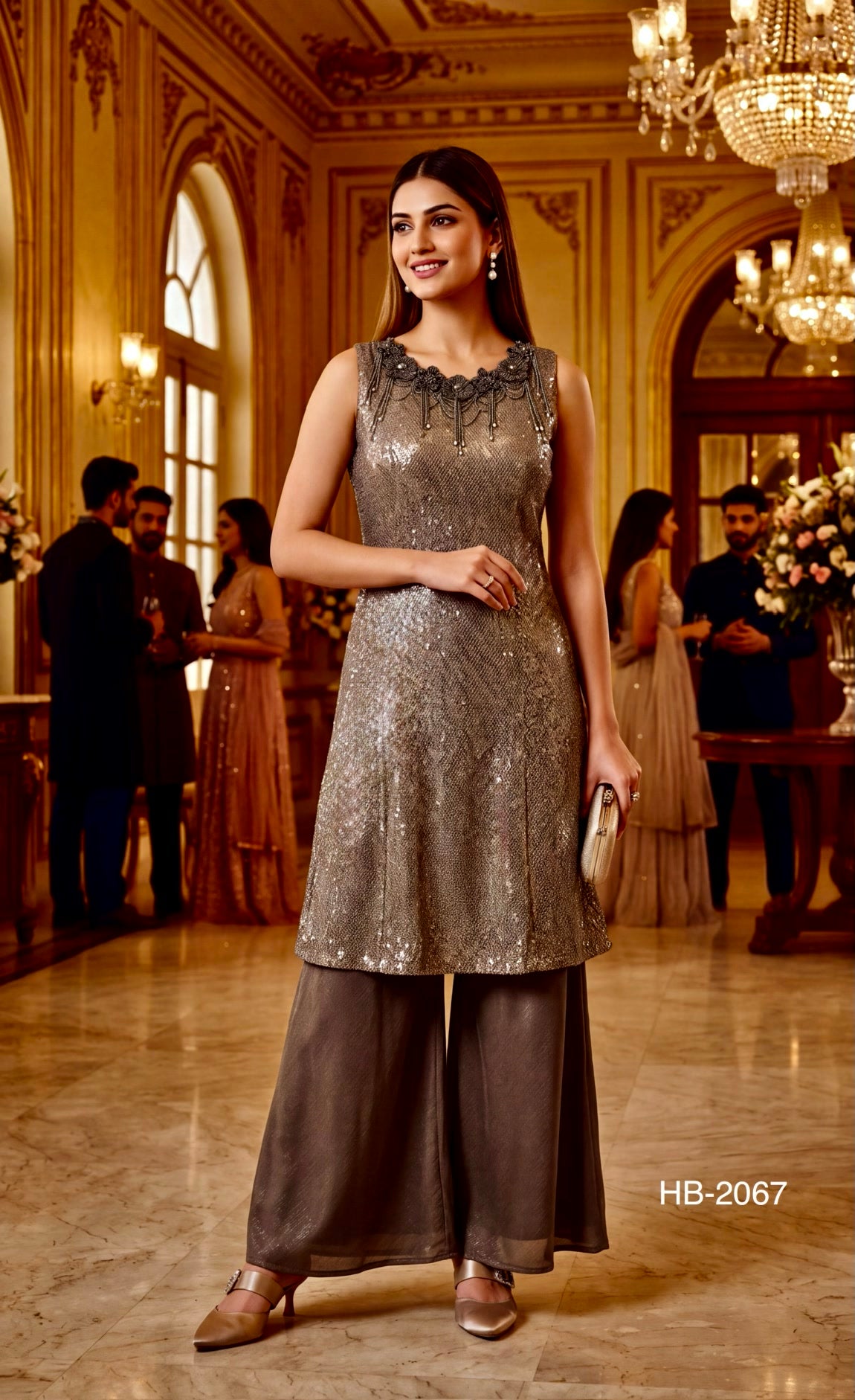 Metallic Charcoal Sequin Embroidered Co-Ord Set
