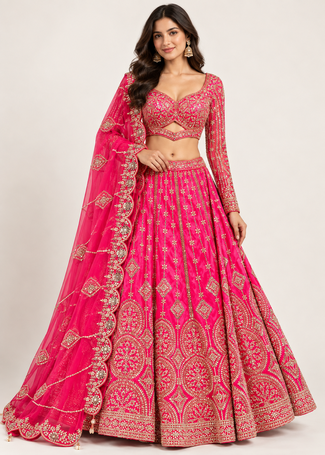 Rani Pink Zardozi Cutout Bridal Lehenga Main image