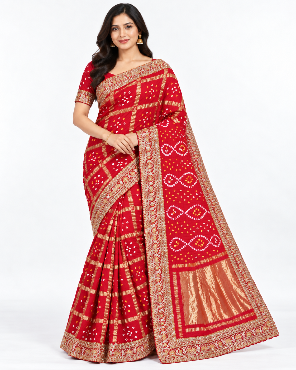 Red Bandhani-Style Saree Main image