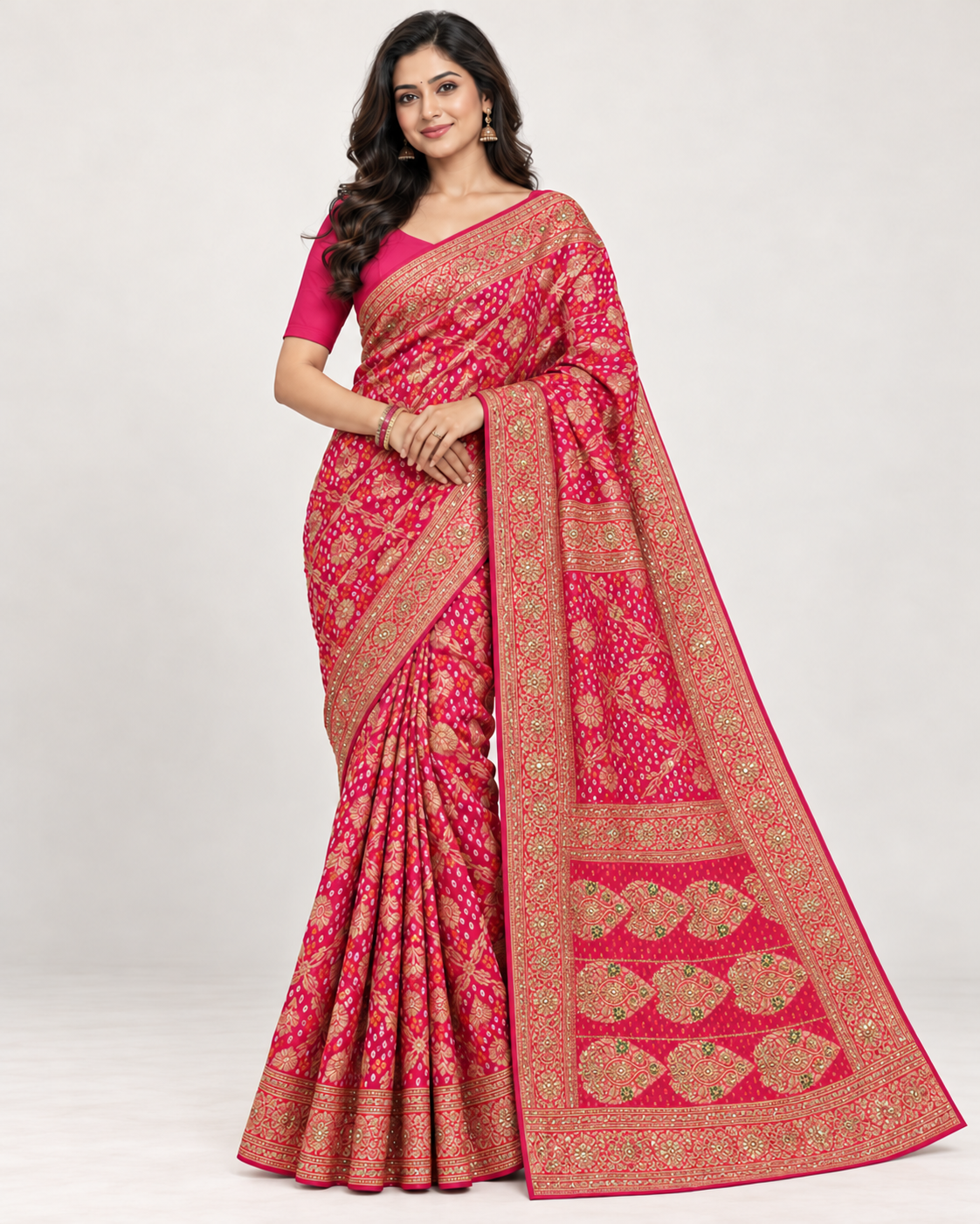 Pink Floral Paisley Saree
