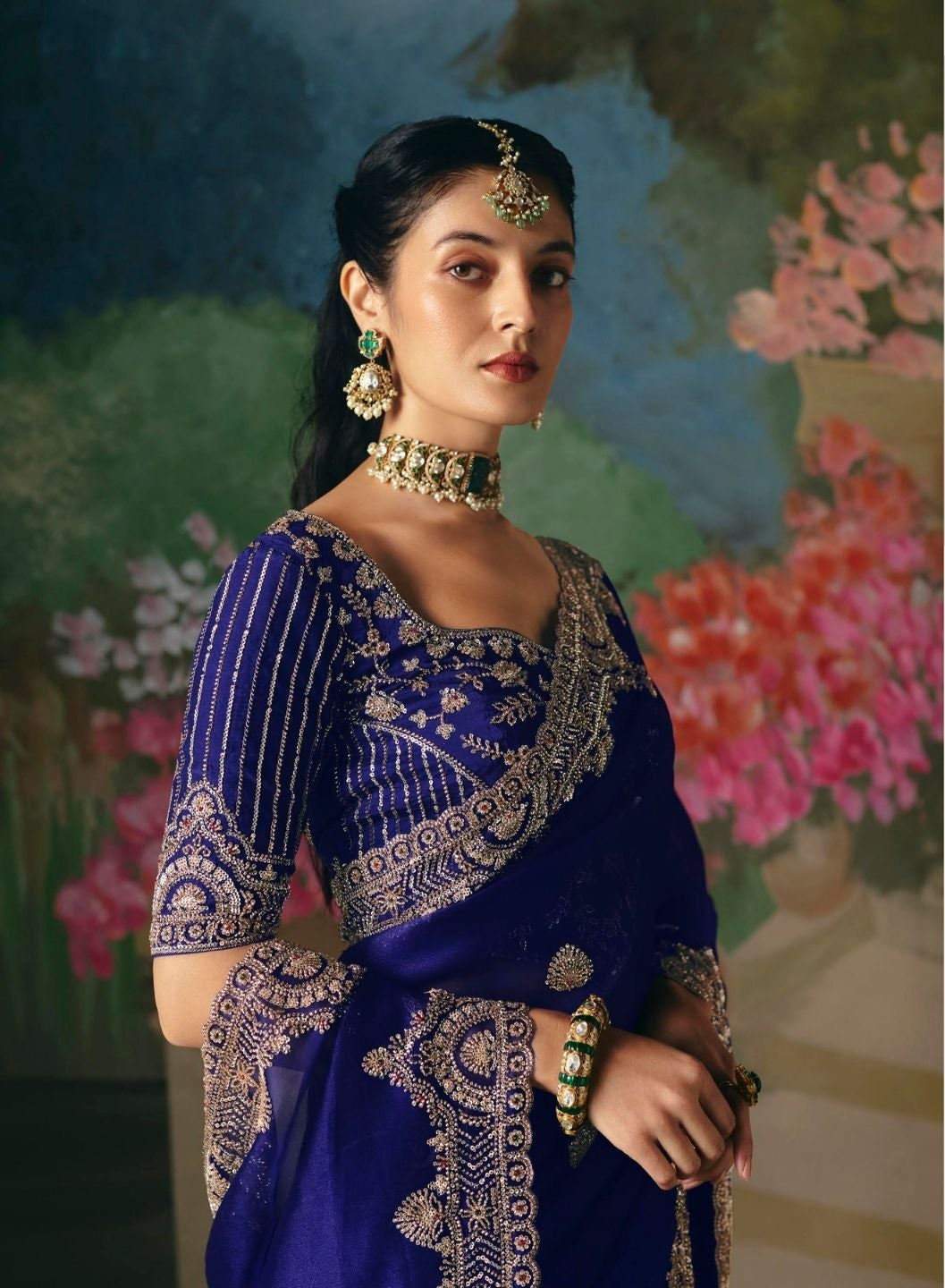 Midnight Bloom Tissue Silk Saree