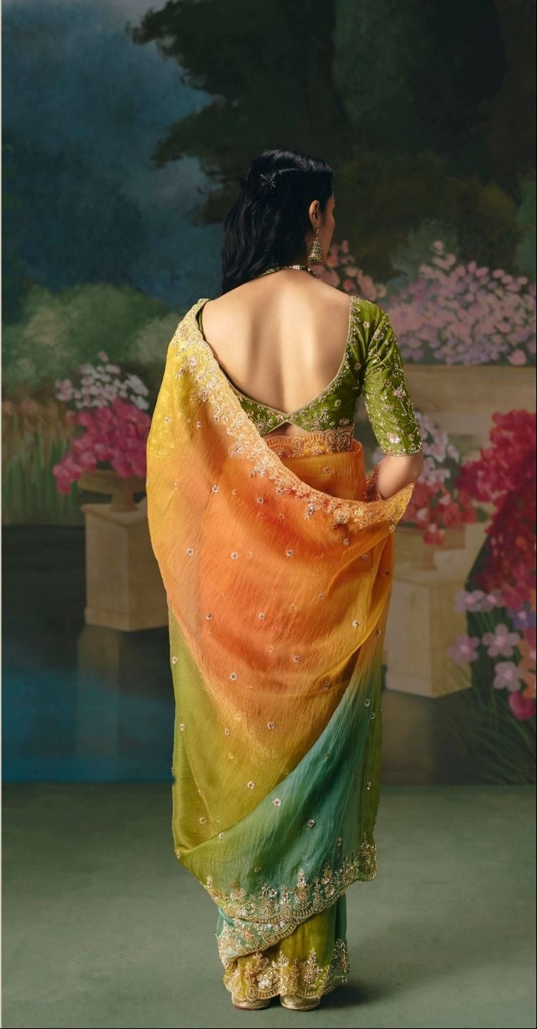 Verdant Sunset tissue Saree Secondary image