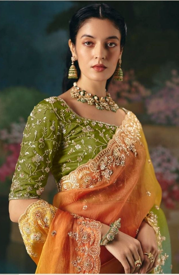 Verdant Sunset tissue Saree