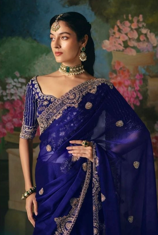 Midnight Bloom Tissue Silk Saree