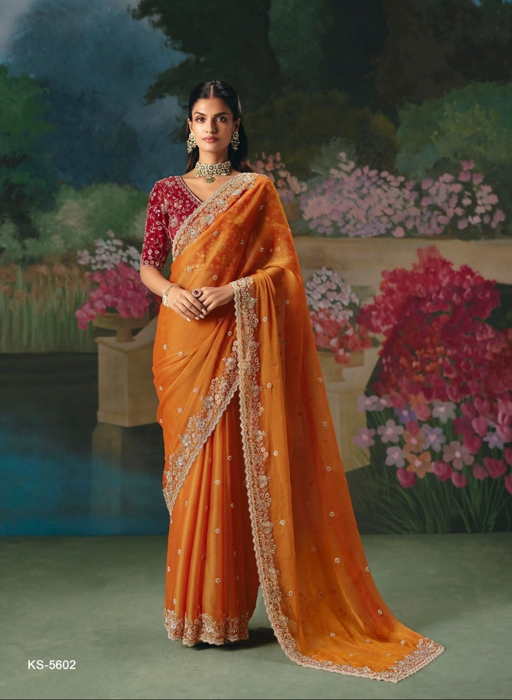Amber Glow tissue Saree Main image