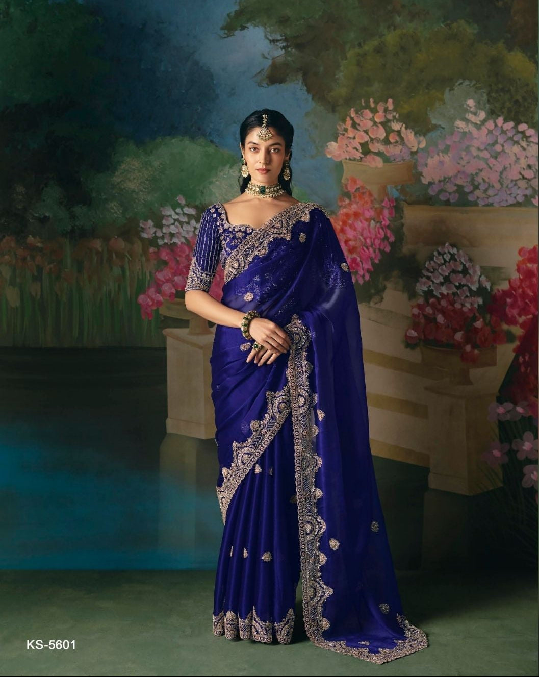 Midnight Bloom Tissue Silk Saree