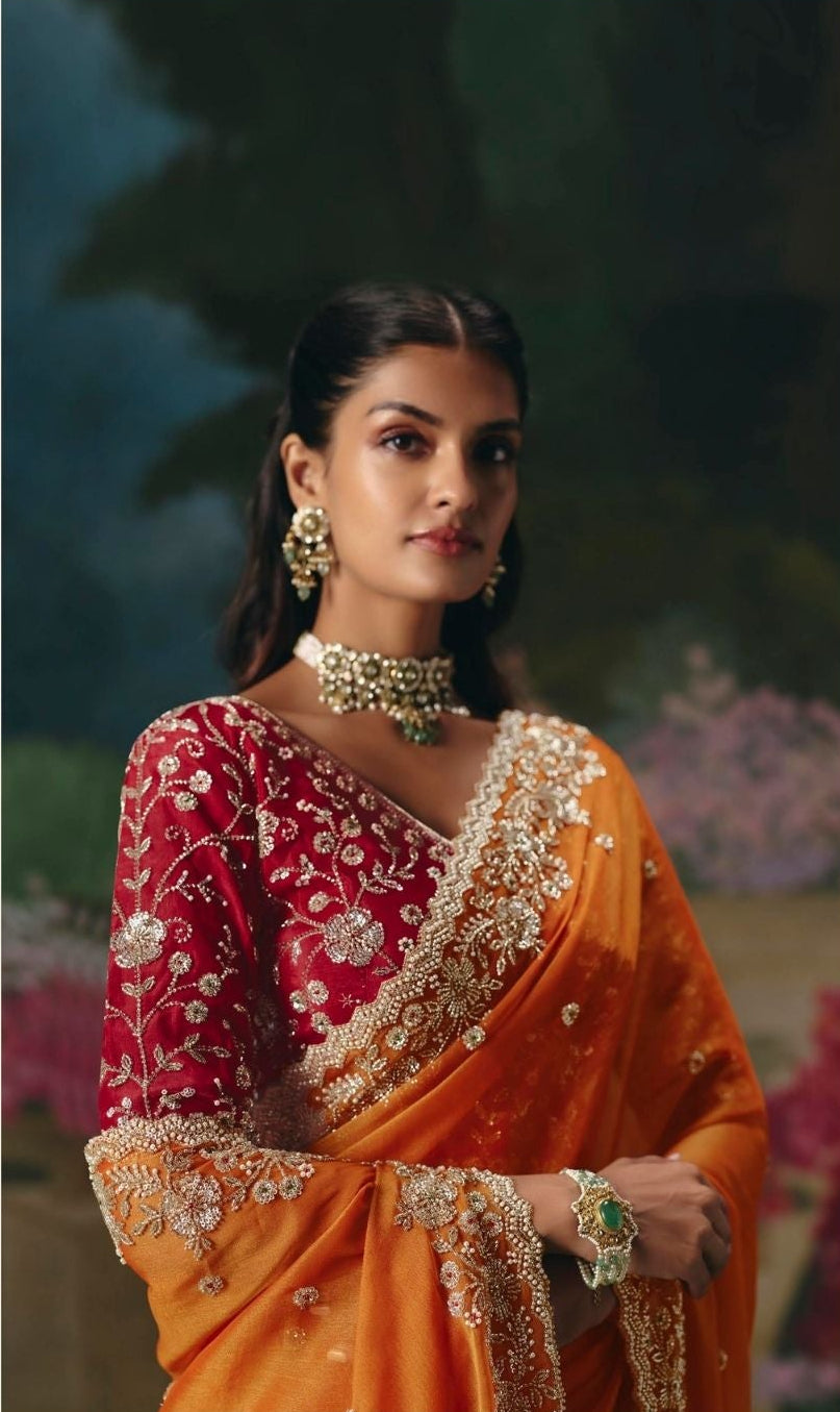 Amber Glow tissue Saree Secondary image