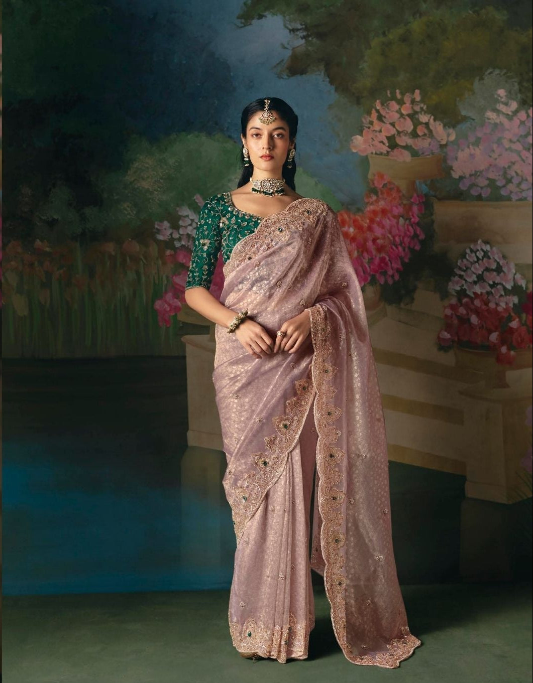 Lavender Jade tissue Saree Main image