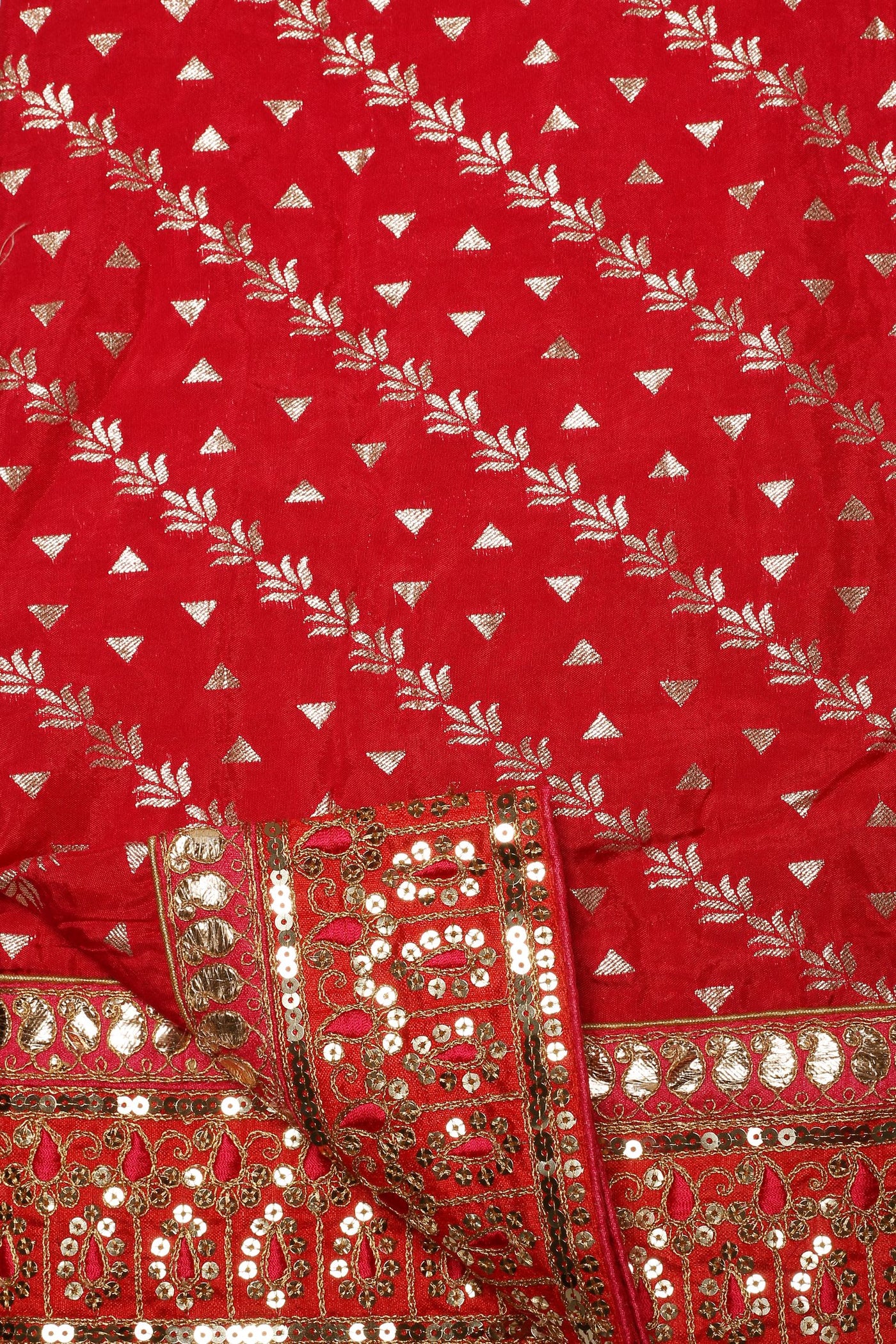 Radiant Pink and Red Bandhani Saree with Gota and Thread Work