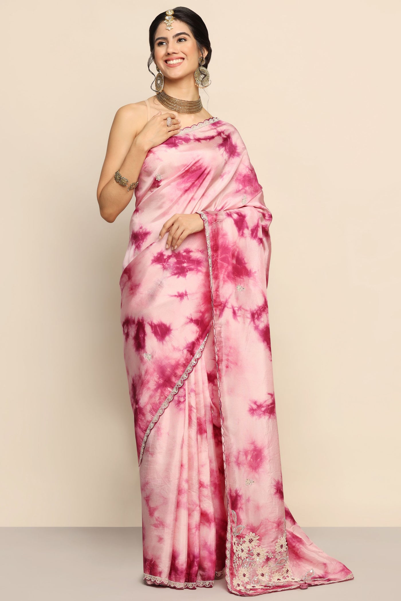 Fuchsia Handmade Tie-Dye Saree Set Design by Akanksha Gajria at Pernia's  Pop Up Shop 2024