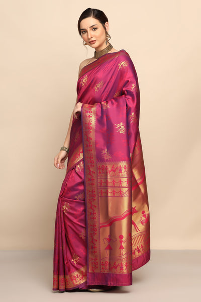 Elegant Dark Pink Silk Saree: Embrace Timeless Grace
