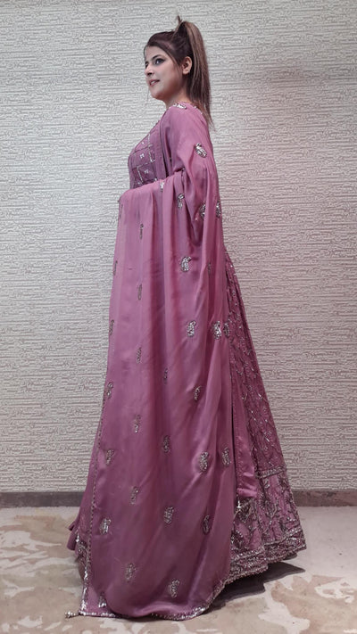 Graceful Ruby Pink Anarkali With Monofone Sequins And Resham Threadwork In Chinon Fabric