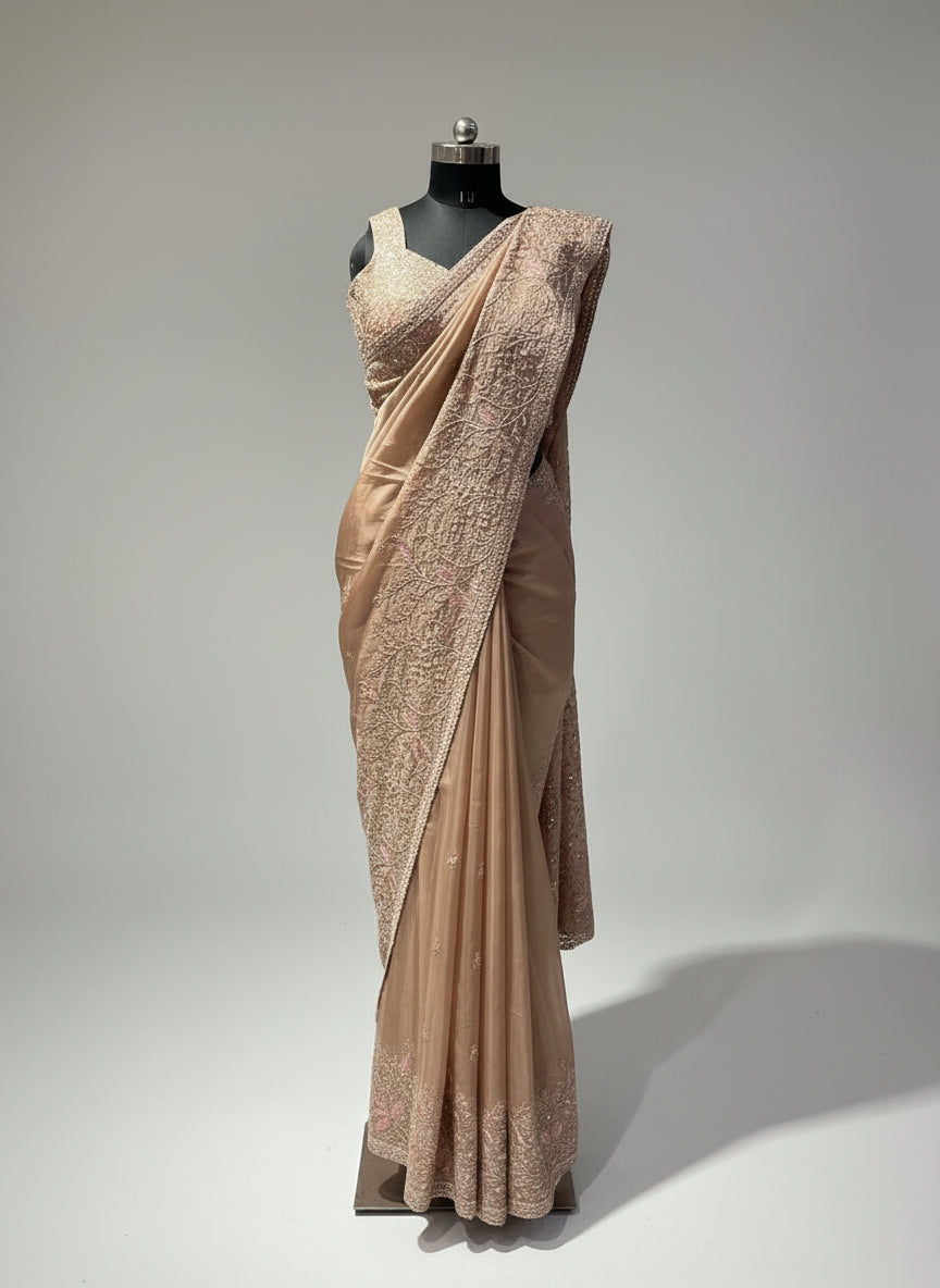 The Blush Bloom Chikoo Saree (353 GS-125) Main image