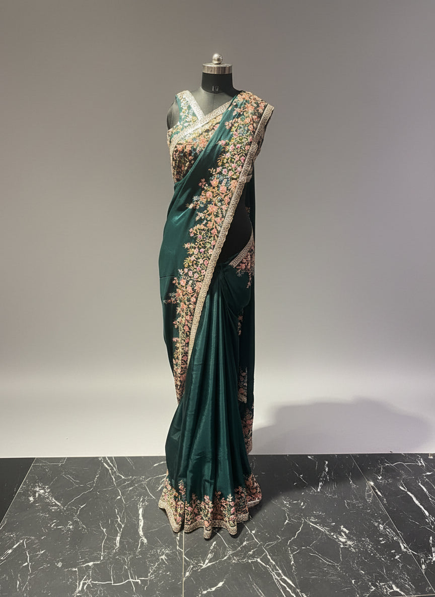 Emerald Bloom Colorful Embroidered Saree (380 GS-125)