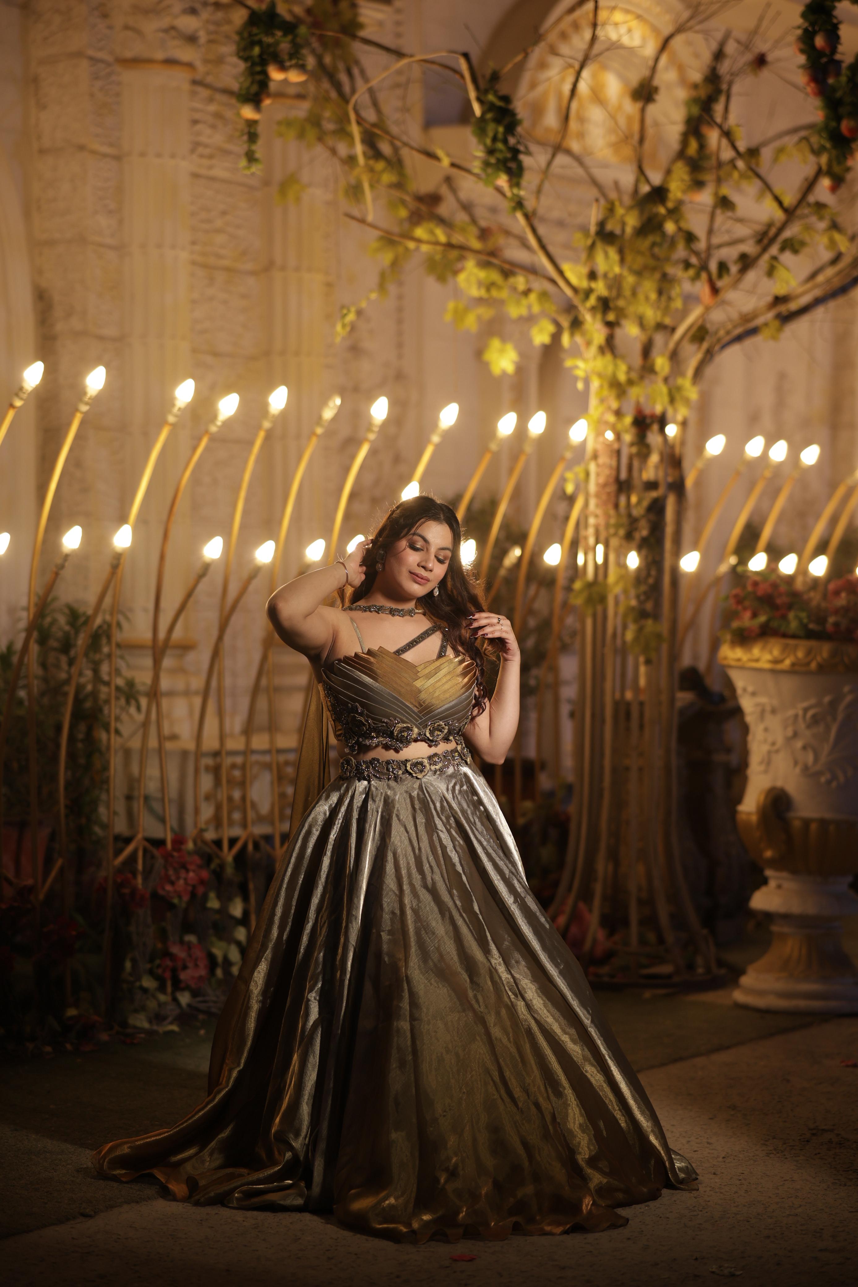 Gilded Graphite Sculpture Lehenga (CS31 M-98)