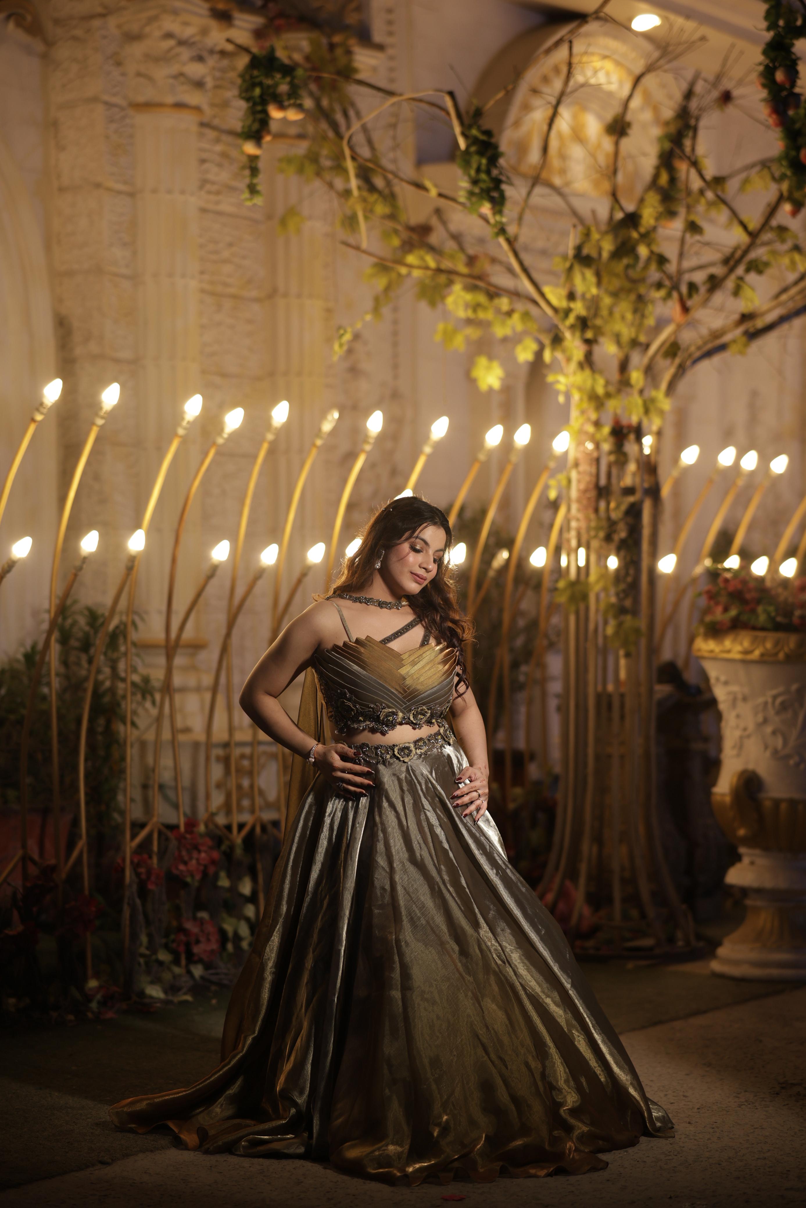 Gilded Graphite Sculpture Lehenga (CS31 M-98) Secondary image