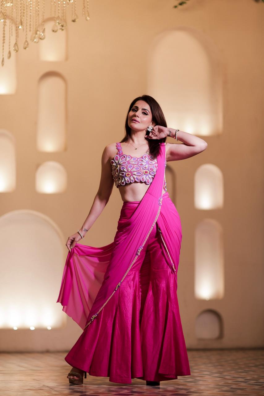 Magenta Muse Drape-Pant Set (4124-A D-17)