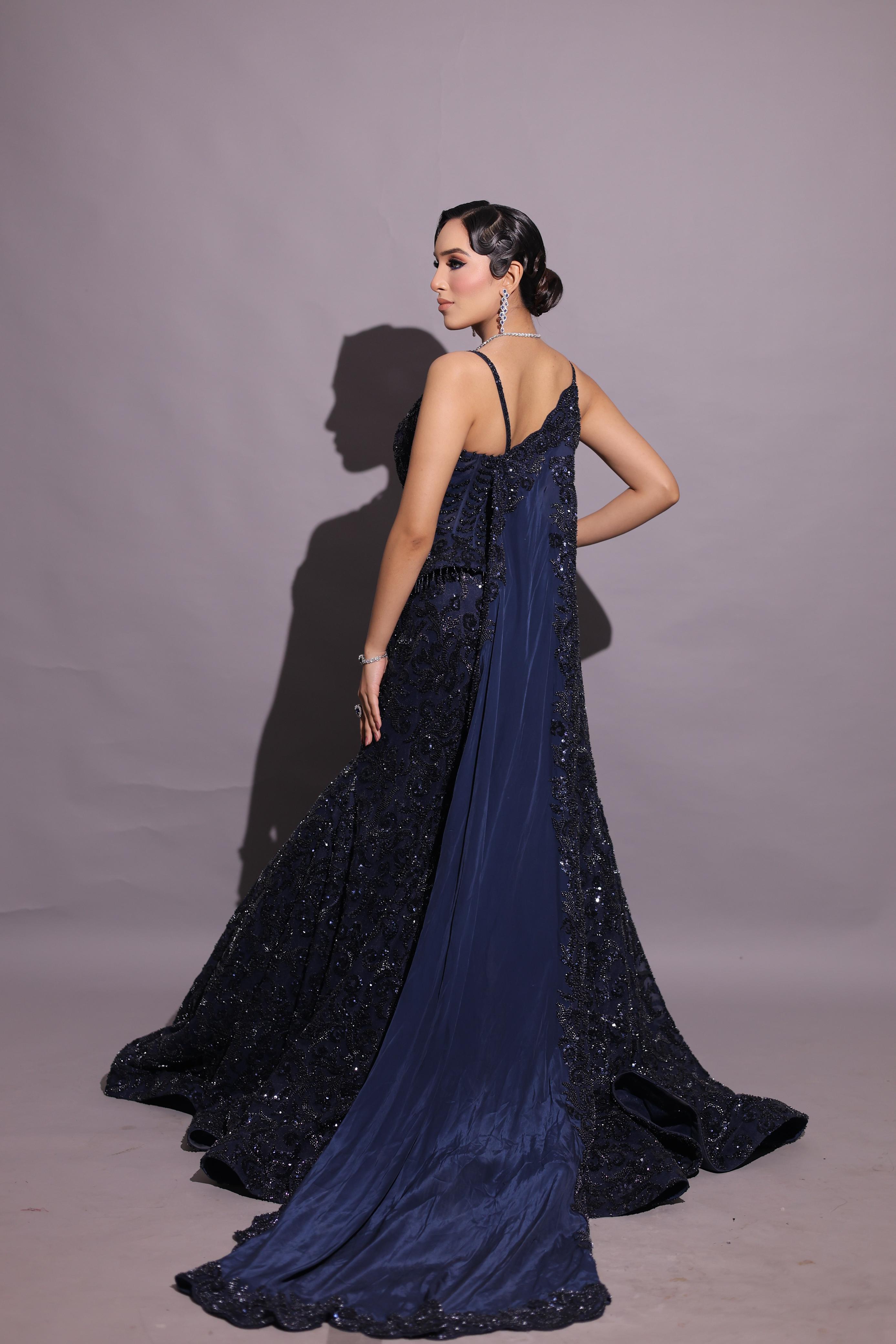 Midnight Sequin-Embellished Indo-Western Lehenga