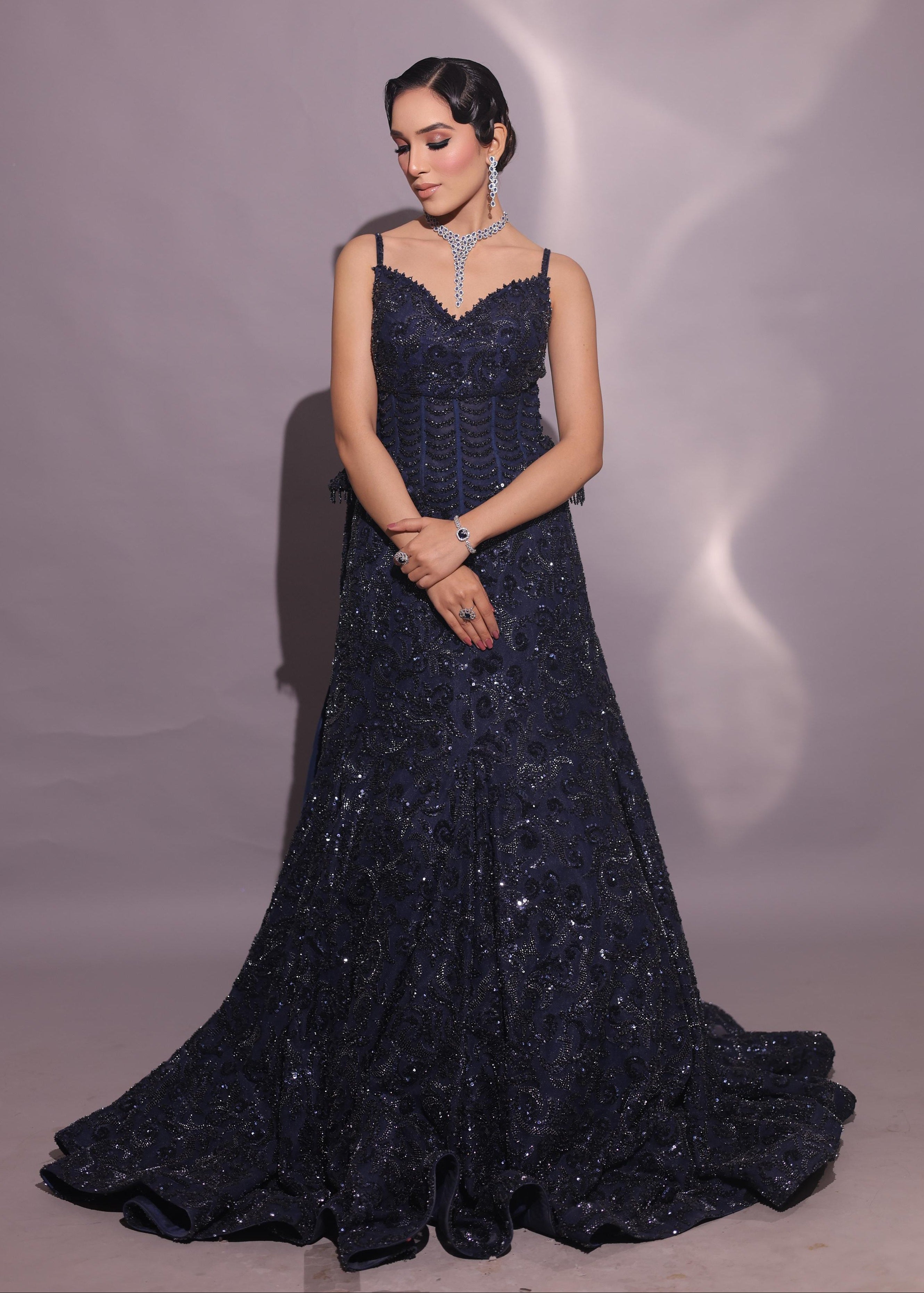 Midnight Sequin-Embellished Indo-Western Lehenga