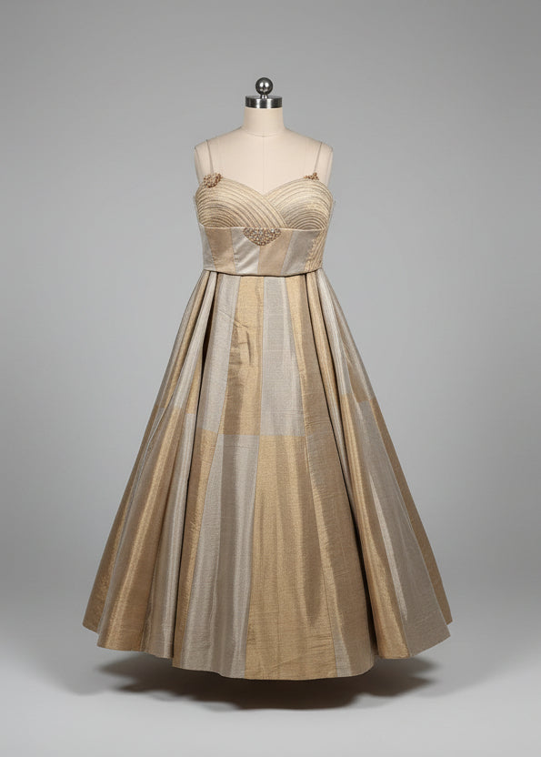 Metallic Gold & Champagne Striped Tissue Silk Lehenga Set