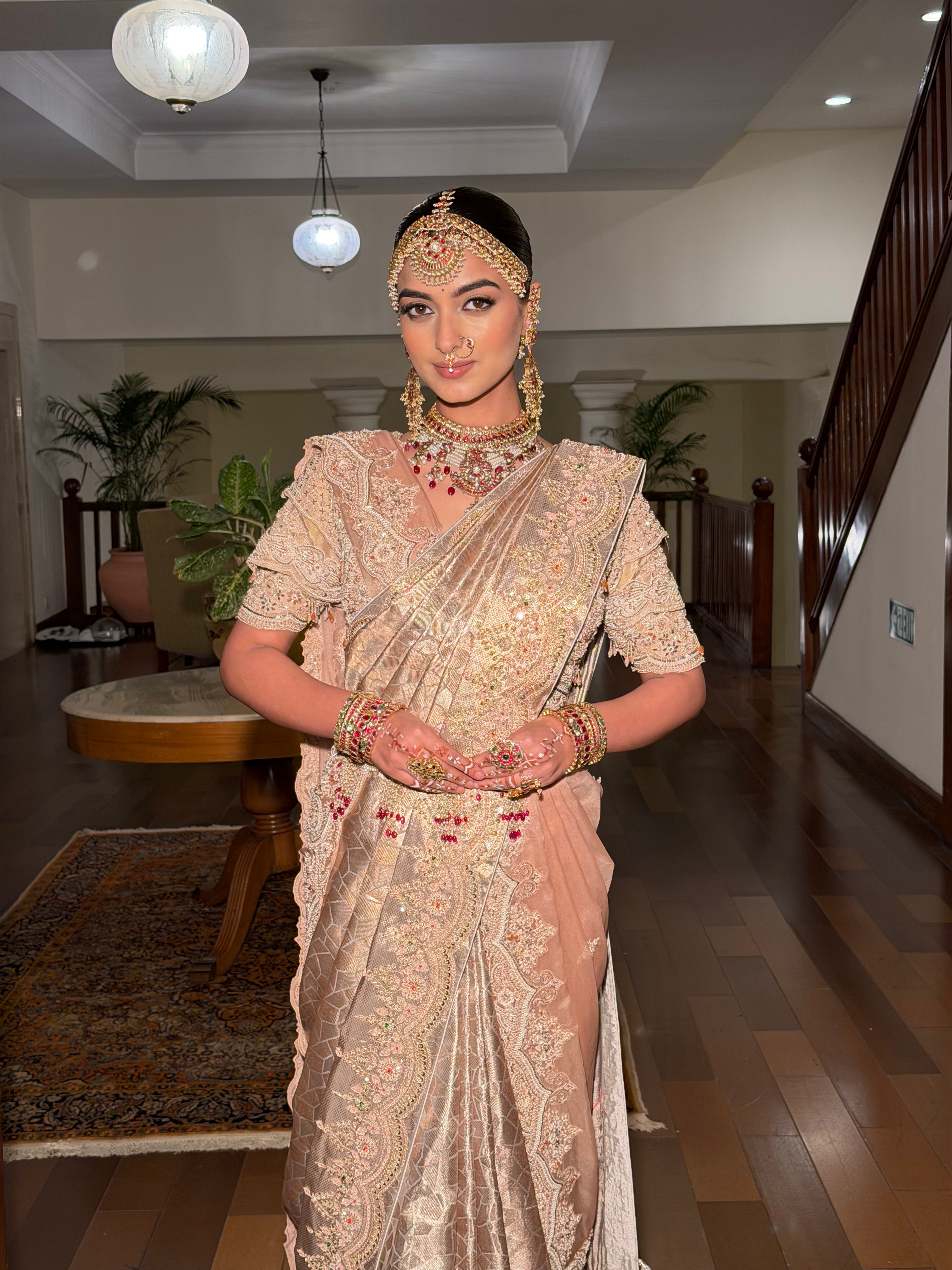 Gilded Rose Champagne Zardozi Saree